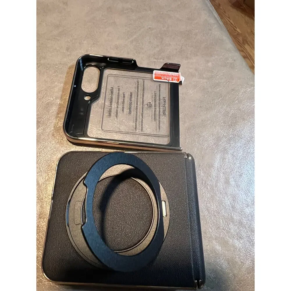YOOVEI For Galaxy Z Flip 6 Case Luxury Leather With Screen Protector